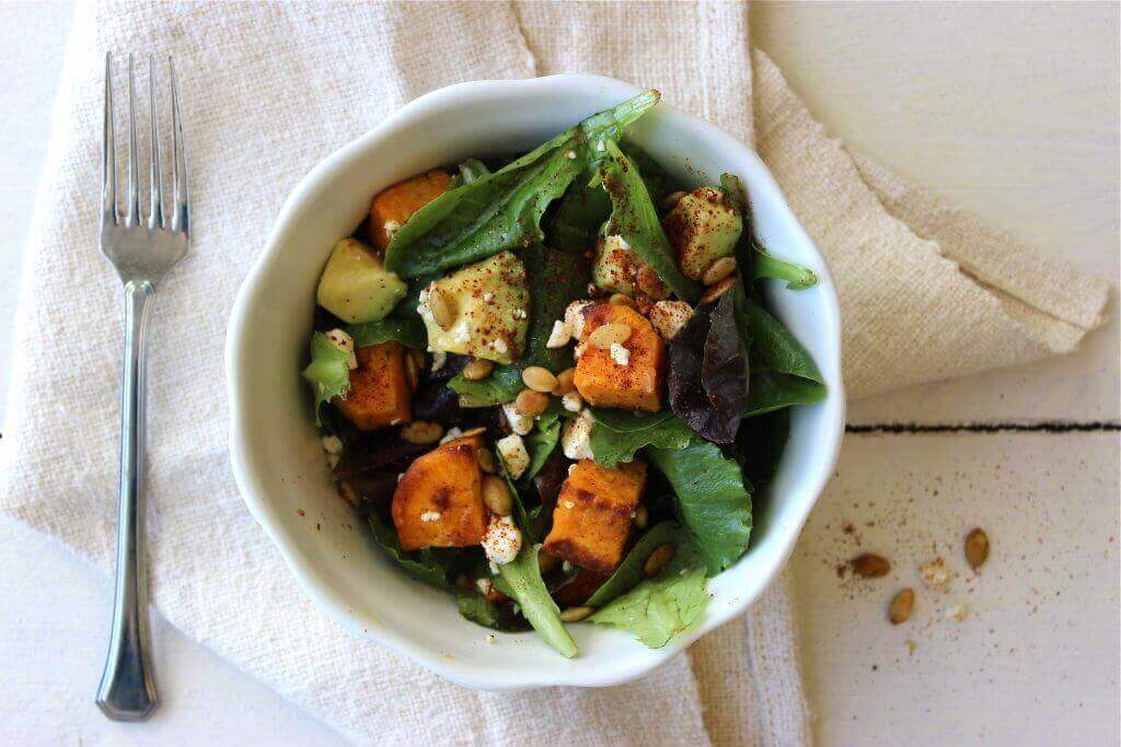 spicy sweetpotato and spinach salad